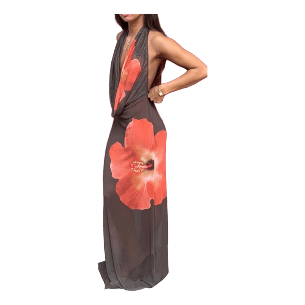Brun maxikjole med blomsterprint