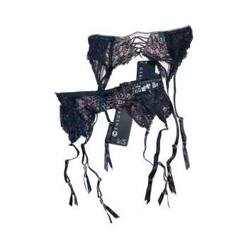 Musta pitsinen sukkanauhavyösetti