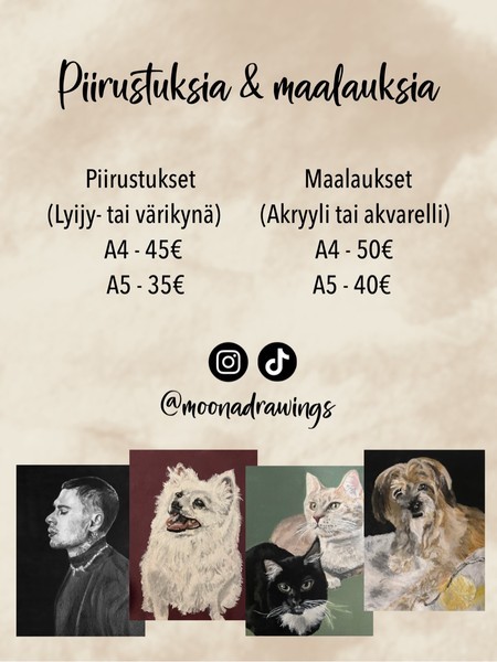 Piirustuksia ja maalauksia tilaustyönö