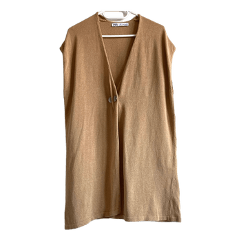 ZARA Camel Knit Vest XS S Beige Button Front Minimalist Sleeveless Sweater Layering