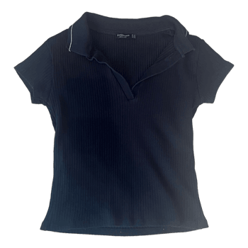 Black ribbed polo top