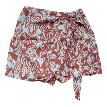 Red patterned tie-front shorts