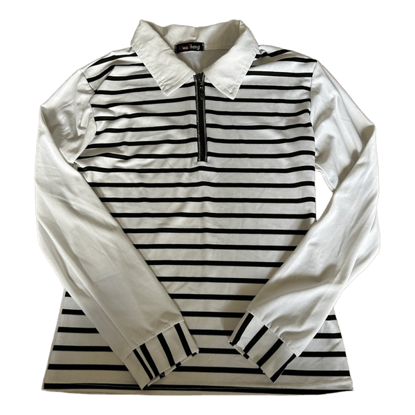 Striped zip long-sleeved top