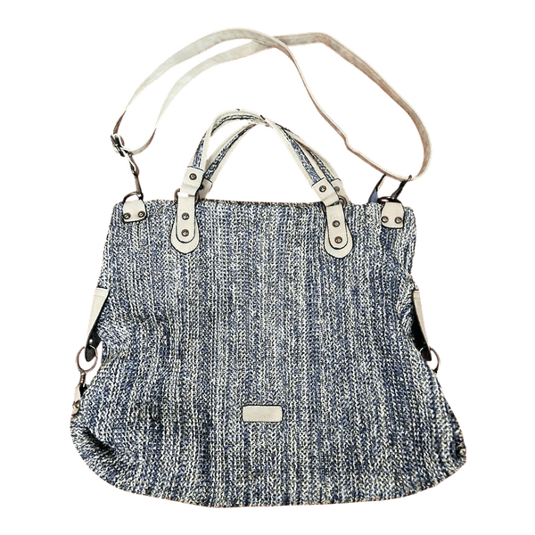 Blue woven handbag