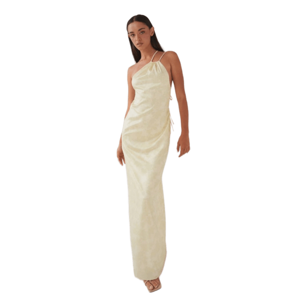 Gul one-shoulder maxikjole kjole fra peppermayo