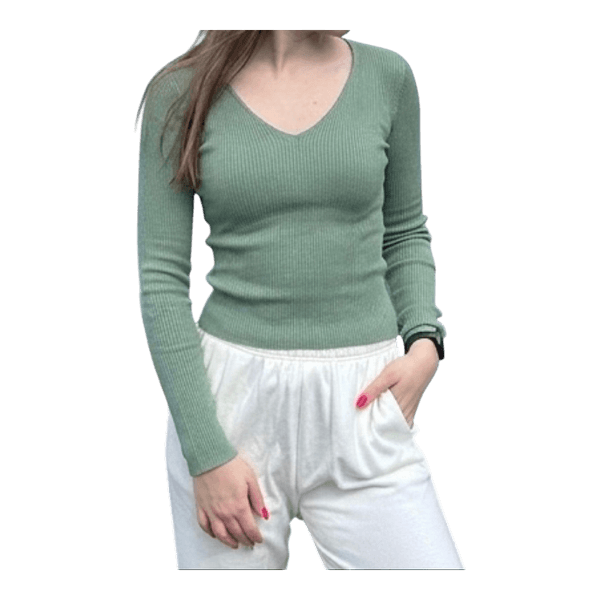 Green ribbed long-sleeved top
