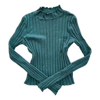 Green ribbed long-sleeve top
