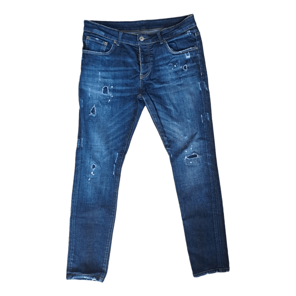 Blue distressed denim jeans