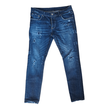 Blue distressed denim jeans