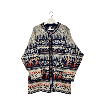 Bear and flowers patterned knitted cardigan