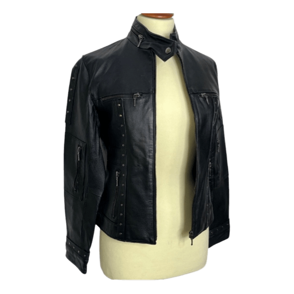 Vintage Black Leather Biker Jacket Size 34 XS-S Y2K Moto Rockabilly