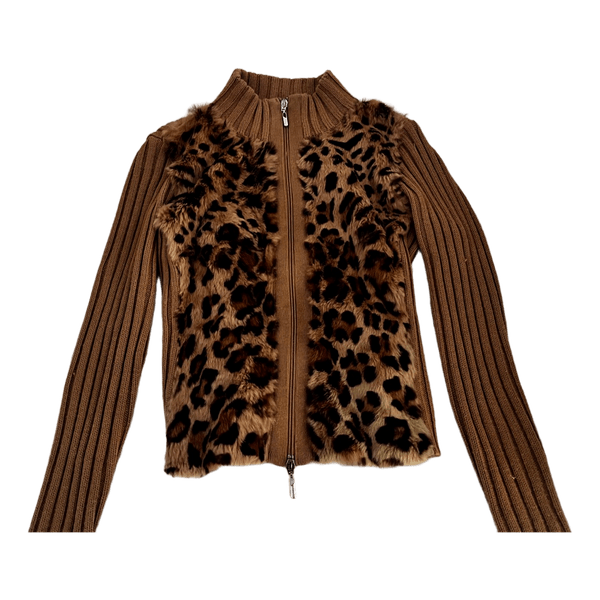 Brun leopardmønstret strikjakke