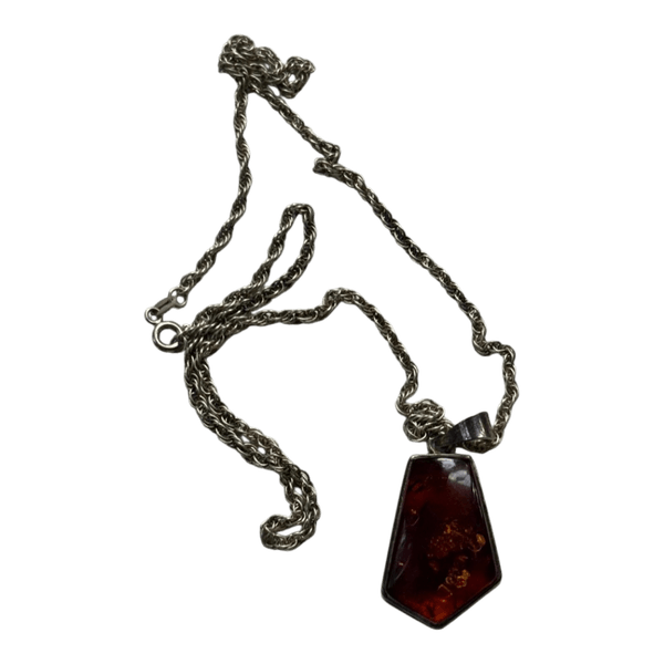 Amber silver pendant necklace