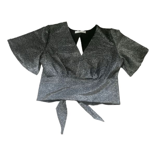 Silver glitter tie-front top