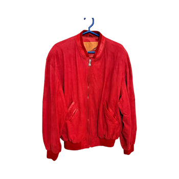 Red leather bomber jacket