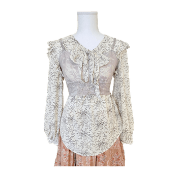 Beige floral ruffle blouse