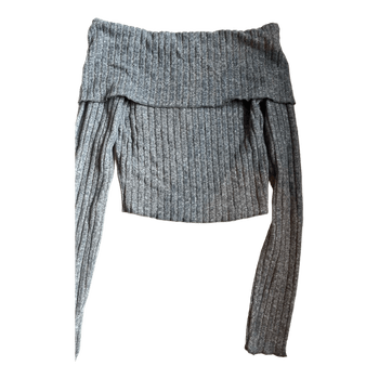 Grey ribbed off-shoulder top