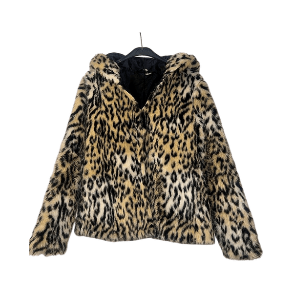 Leopard print faux fur jacket