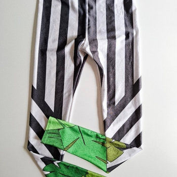 Juniqe striped leggings with green cuffs