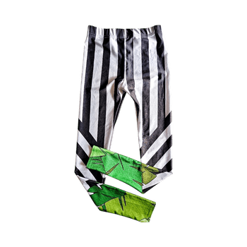Juniqe striped leggings with green cuffs