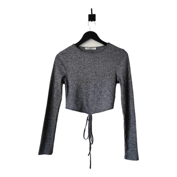 Grey ribbed tie crop top