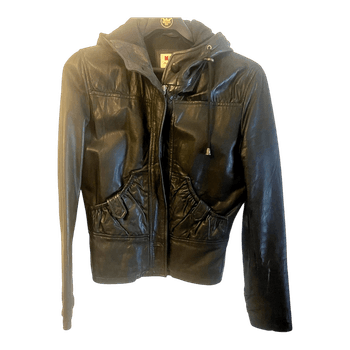 Black leather hooded jacket Mustang size S