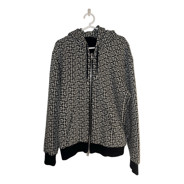 Balmain Monogram Zip-Up Hoodie - Black & White