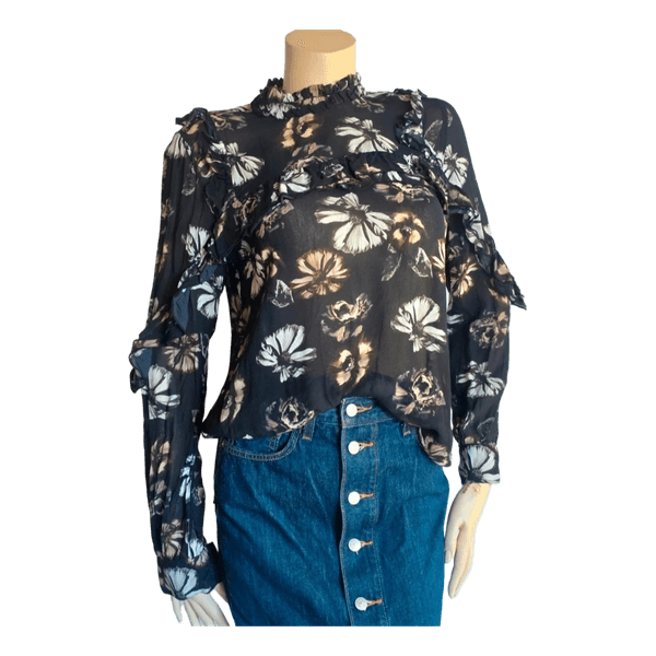 Birgitte Herskind Sheer Floral Ruffle Blouse EU 40 – Scandinavian Designer
