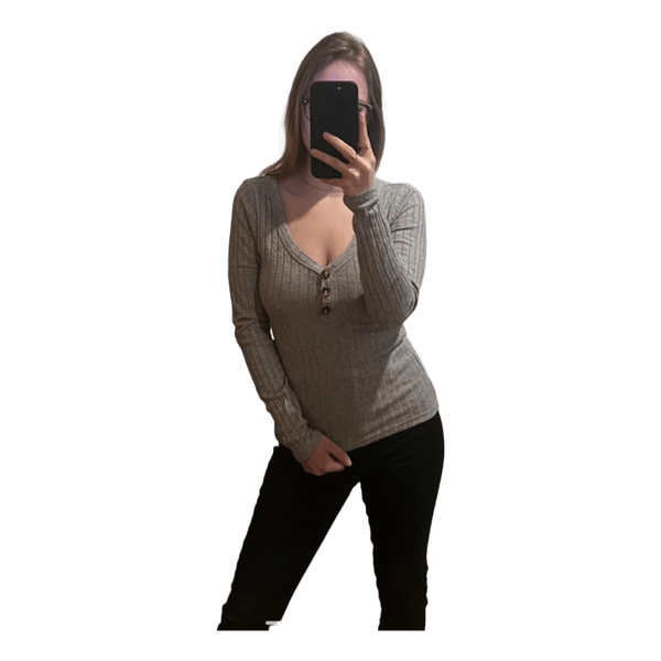 Grey ribbed buttoned top Hollister