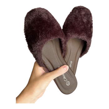 Brown faux fur slippers, new, 37