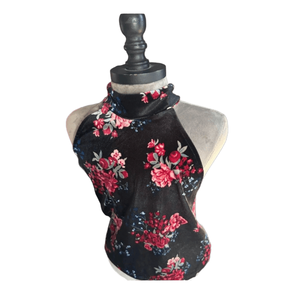 Black floral velvet top