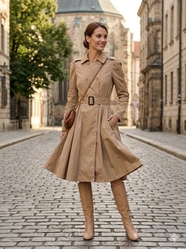 Beige flared trench coat waterproof