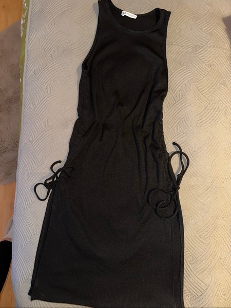 Black ribbed side-tie dress