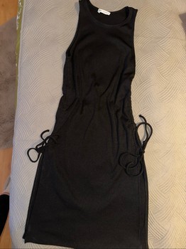 Black ribbed side-tie dress