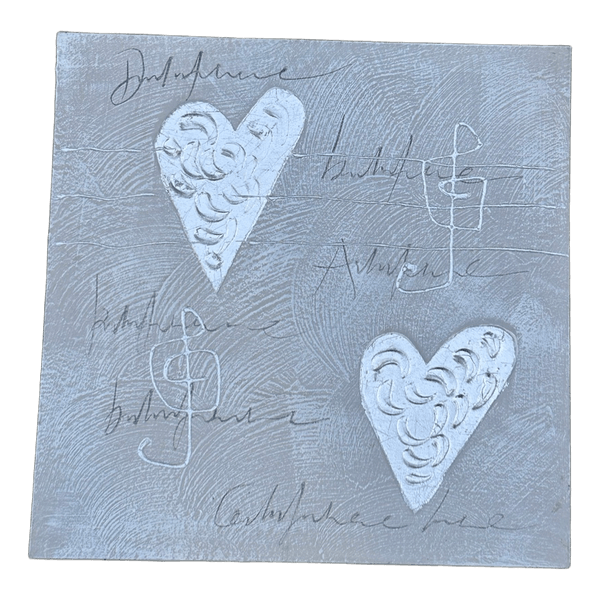 Square canvas painting with hearts