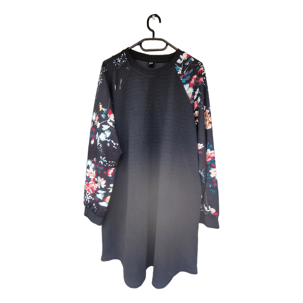 Black floral long-sleeved dress