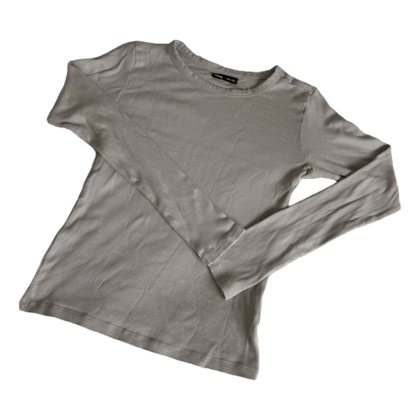 Beige ribbed long-sleeve top