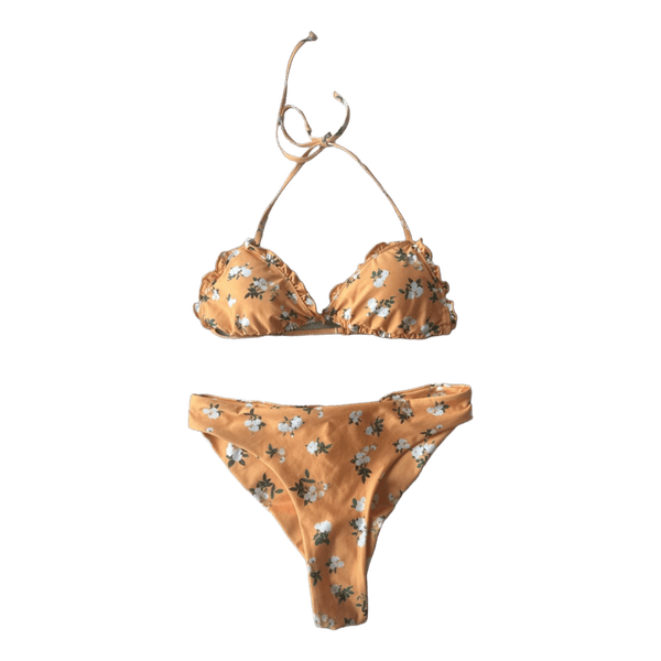 Orange blomstret bikinisæt