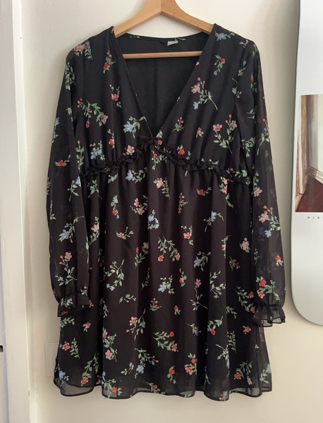 Black floral mini dress