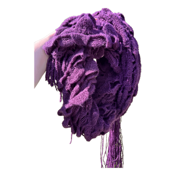 Purple ruffled knit scarf