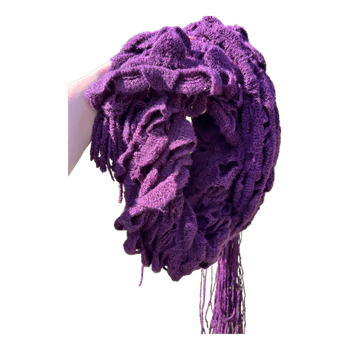 Purple ruffled knit scarf