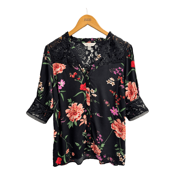 Black floral blouse