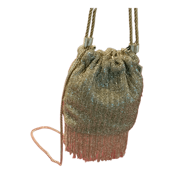 Gold beaded drawstring bag