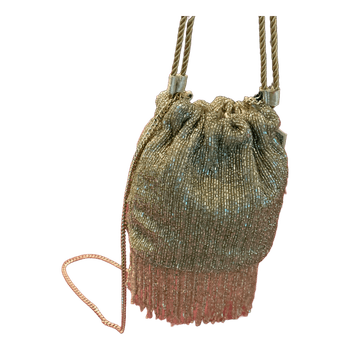 Gold beaded drawstring bag