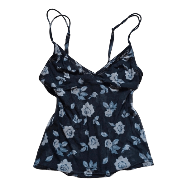 Navy blue floral mesh camisole