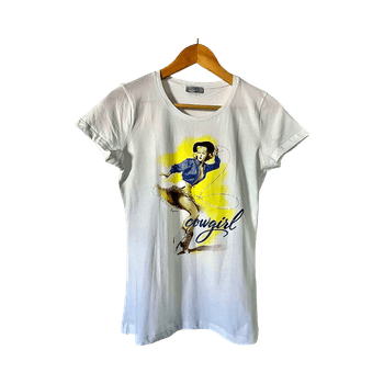 White cowgirl print/rhinestone T-shirt