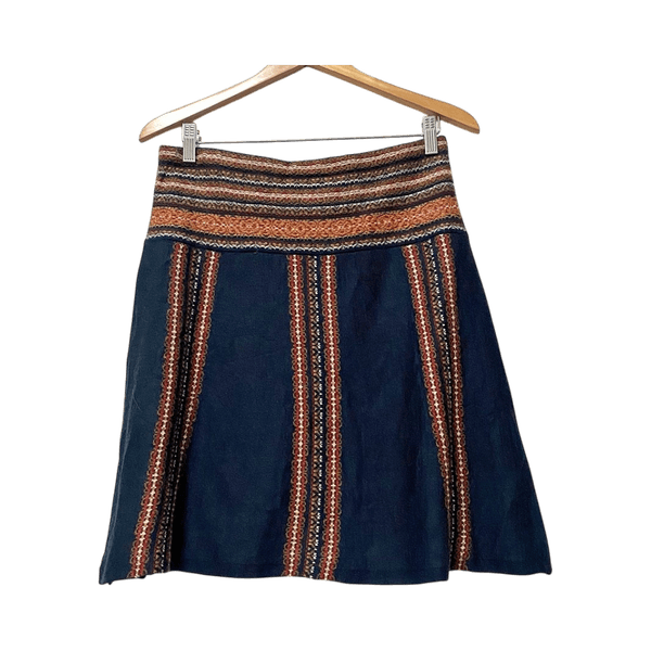 Promod Ethnic Knit Mini Skirt Navy Multicolor Wool Blend – Size L