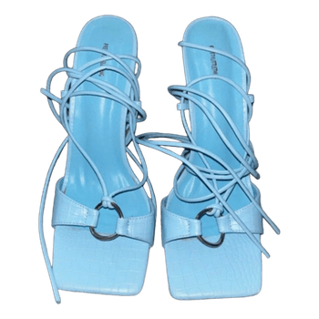 PrettyLittleThing Light blue lace-up heels
