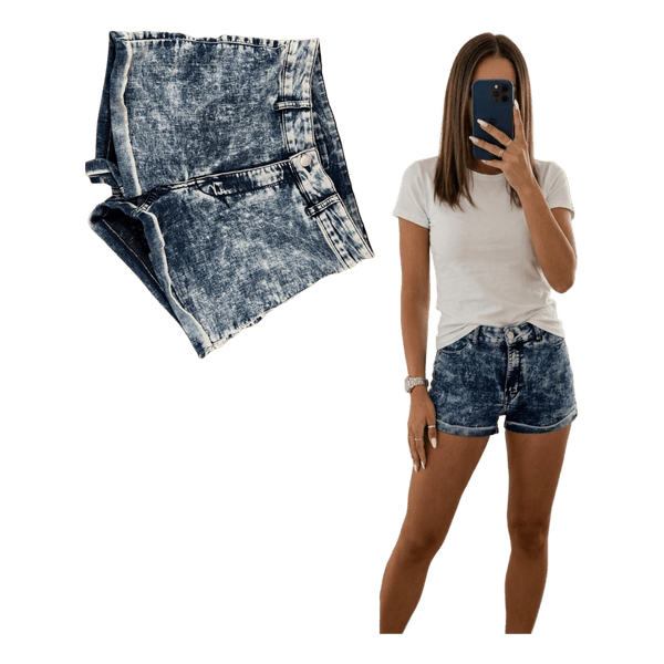 Blue acid wash denim shorts