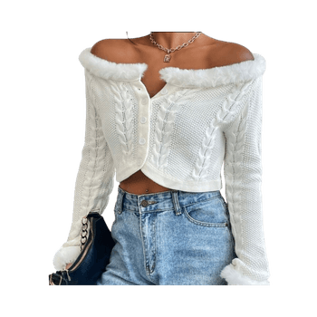 Valkoinen off-shoulder neuletakki 